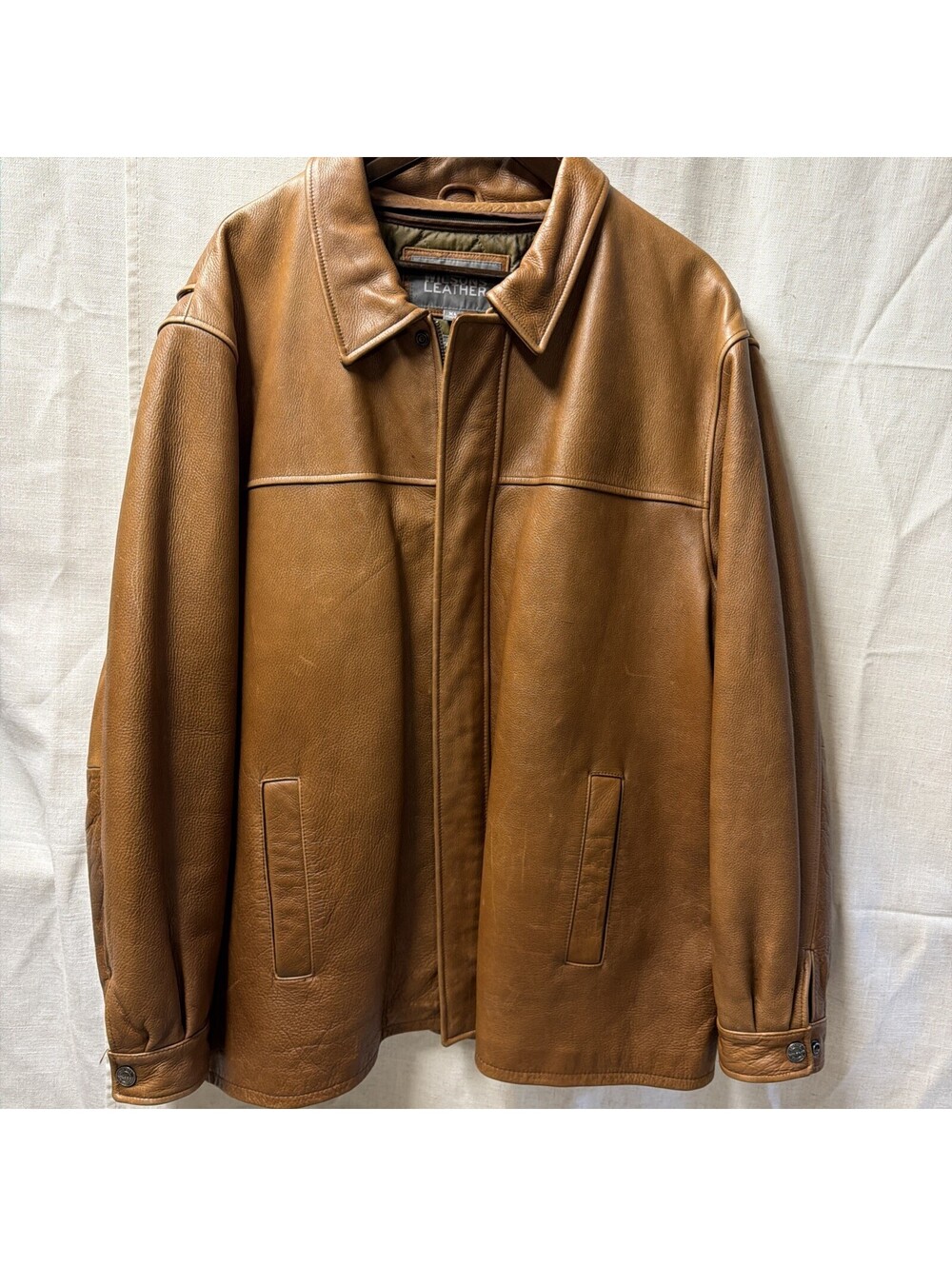 Wilsons Leather Mens XL Camel Brown Leather Lined Jacket